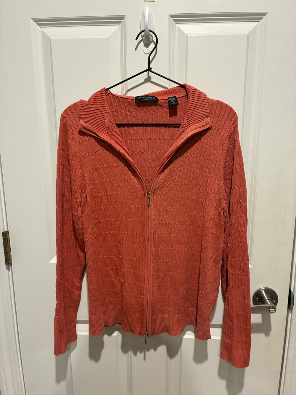 Valerie Stevens Coral Zip-Up Knit Cardigan